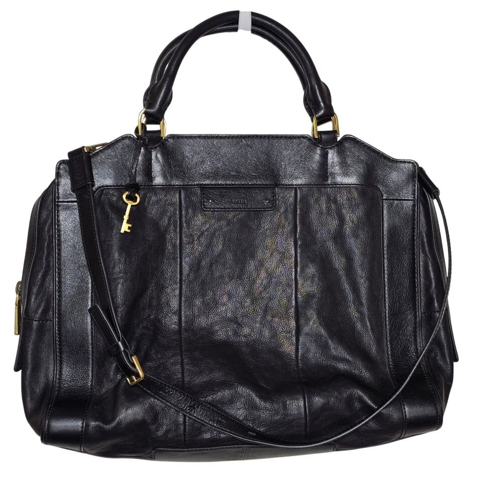 Fossil Black Leathers Laptop Bag with Adjustable Shoulder Strap Pristine Cond.